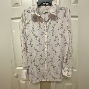 LOFT White and Green Casual Button Down Shirt